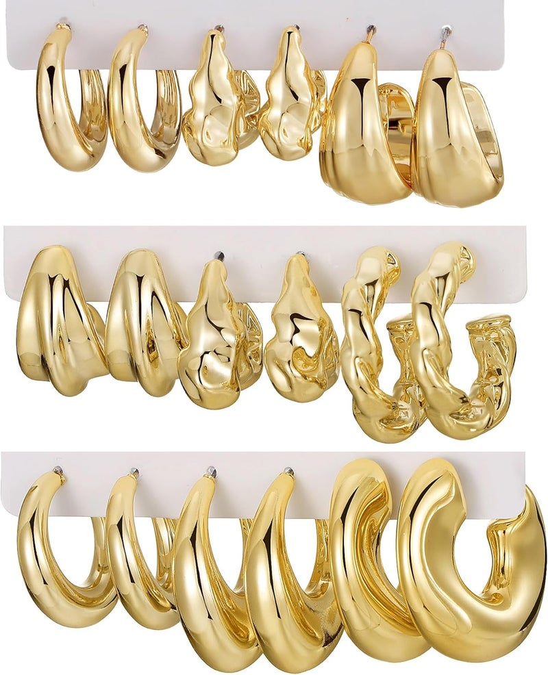 IFKM 24 Pairs Gold Hoop Earrings Set for Women Hypoallergenic Chunky Chain Twisted Open Hoops Dangle Earring Packs for Birthday Party Christmas Fashion Jewelry Gift - Image 1